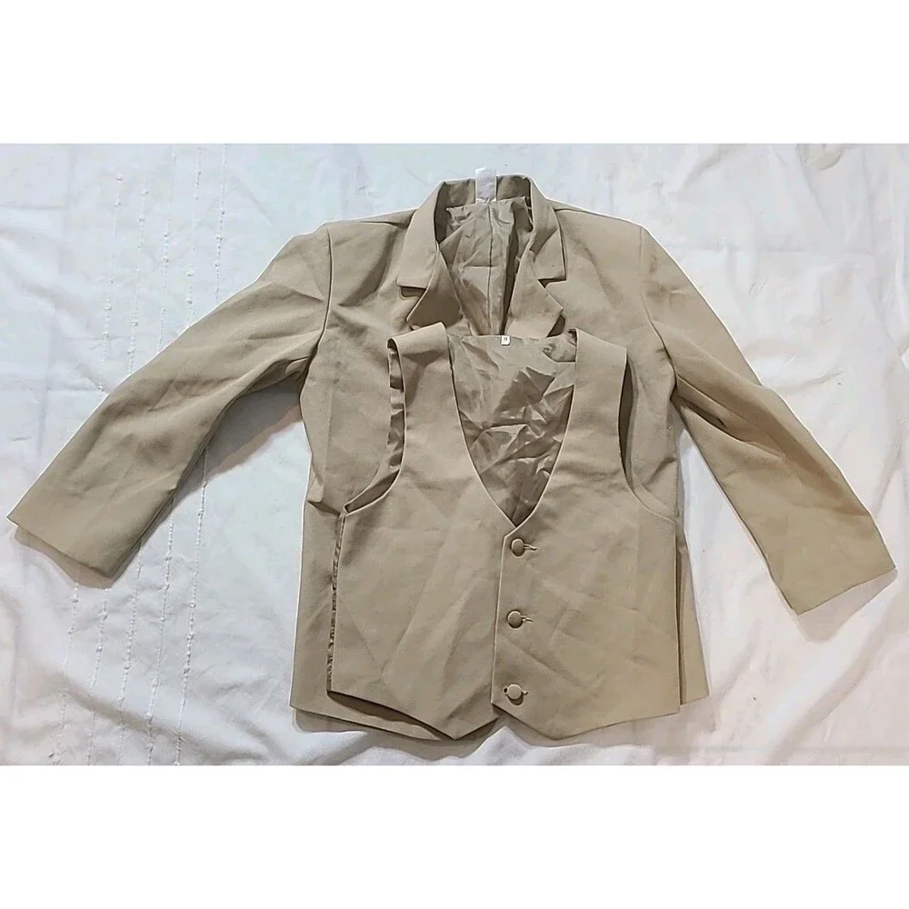 Boys 2-Piece Suit Set Jacket, Vest, Tan Color Size 10
